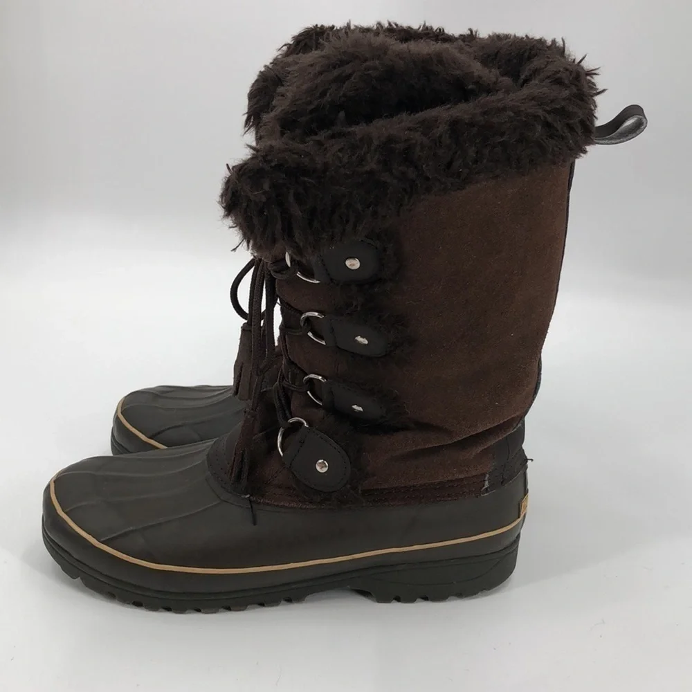 KHOMBU Size 10M Waterproof Winter Snow Boots Mid Calf Brown Lace Up